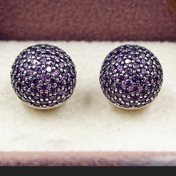 PAIR of authentic Pandora open bangle End Caps " Fuchsia pave style " LIKE NEW - Picture 4 of 6